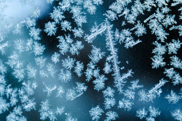 Structure and texture of ice lenses, frozen snowflakes. Frost and cold. Cold gamma. Selective...