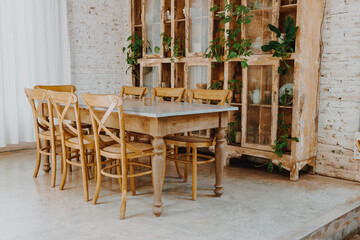 empty wood chair and table in restaurant