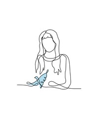 Dove of peace poster background simple line art drawing blue