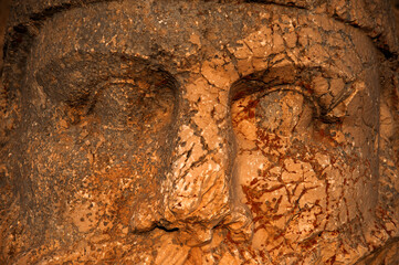 Close-up view of Nemrut Mountain god statues.The mount Nemrut is listed as UNESCO World Heritage....