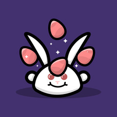 easter bunny juggling easter eggs. Happy Easter. funny, cute and adorable bunny. flat style. design vector illustration. element, ui, character
