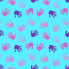 Seamless coloured handprint pattern for fabrics and packaging and gifts and cards and linens and kids and wrapping paper