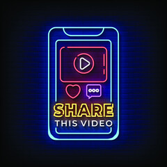 Share This Video Neon Signs Style Text Vector