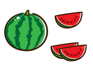 かわいいスイカの手書き風イラストカットセット