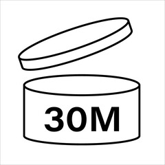 PAO cosmetic icon, mark of period after opening. Expiration time after package opened, white label. 30 month expirity on white background, vector illustration