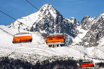 Ski-lift in resort Tatranska Lomnica in High Tatras mountains, Slovakia