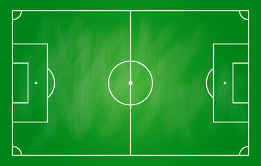 Soccer strategy field, football game tactic chalkboard template. Hand drawn soccer game scheme, learning greenboard, sport plan vector illustration
