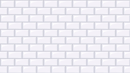 Fototapeta premium Subway tile seamless pattern. Realistic white masonry for metro, kitchen, bathroom design. Brick tiled texture for interior decoration witn rectangle blocks, vector illustration