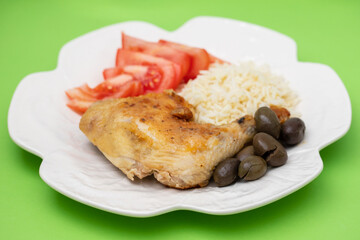 grilled chicken with boiled rice and fresh salad