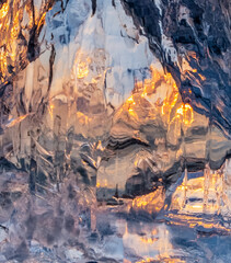 Sunlight refracted in piece of ice