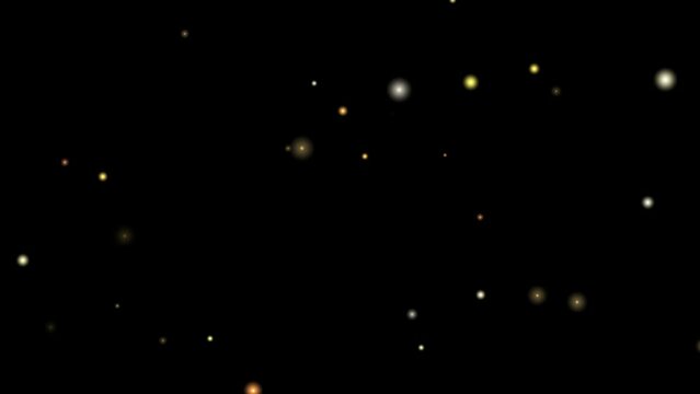 Fireflies warm white particles slow flying abstract elements on the air black screen