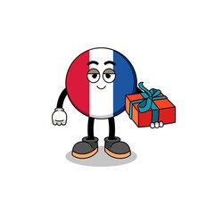 france flag mascot illustration giving a gift