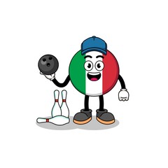 Mascot of italy flag as a bowling player