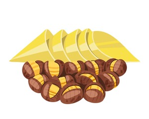 Grilled chestnuts and paper bag for sale