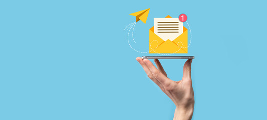 Email marketing and newsletter concept.Contact us by newsletter email and protect your personal information from spam mail concept.Scheme of direct sales in business. List of clients for mailing.