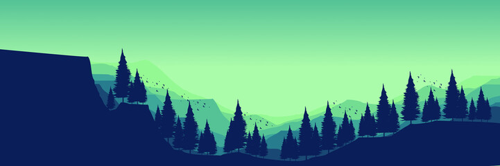 forest silhouette with mountain ladnscape flat design vector illustration good for wallpaper, background, backdrop, banner, tourism and design template