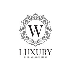 letter W luxury circle minimalist lace decoration vector logo design