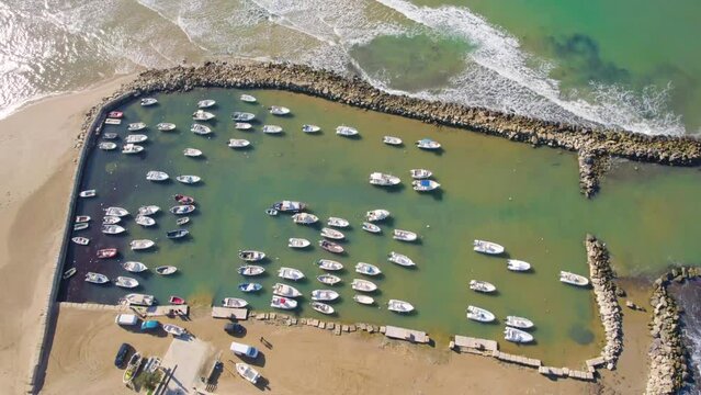 Aerial View of Punta Secca and Mediterranean Sea, Santa Croce Camerina, Ragusa, Sicily, Italy, Europe