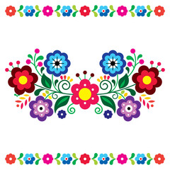 Mexican folk art style vector floral greeting card on invitation pattern inspired by traditional embroidery
- 492747608