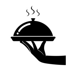 Fototapeta premium Waiter with cloche. Food serving vector illustration EPS10 