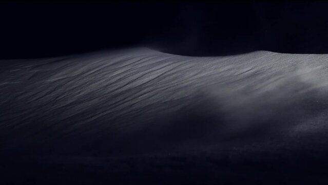Extreme weather conditions at winter night. Snow peak and strong cold wind. Conquest of mountain peaks. Climat threat. Unexpected snow storm. Anticyclone center