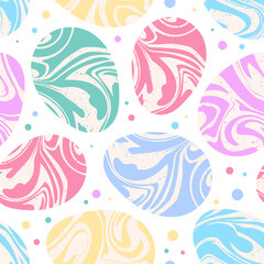 Seamless pattern with colorful marbled Easter eggs. Vector design for textile, wrapping paper, greeting cards.