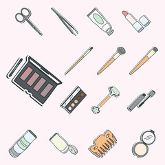 Make Up And Skin Care Tools Icon Set