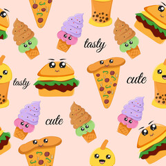 cute junk food with ice cream seamless pattern