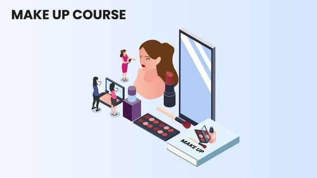 Young woman doing makeup course in salon beauty