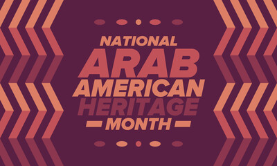Native Arab American Heritage Month in April. Arab American culture. Celebrate annual in United States. Tradition arabian pattern. Poster, card, banner and background. Vector ornament, illustration