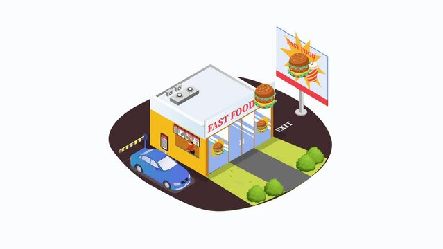 Blue car ordering foods at fast food restaurant