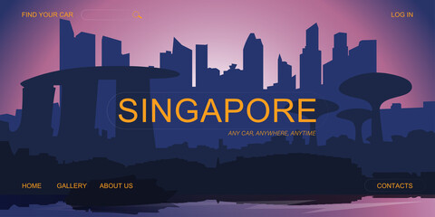 the singapore flat landing silhouette background for car sharing landing page - obrazy, fototapety, plakaty