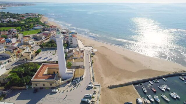 Aerial View of Punta Secca and Mediterranean Sea, Santa Croce Camerina, Ragusa, Sicily, Italy, Europe