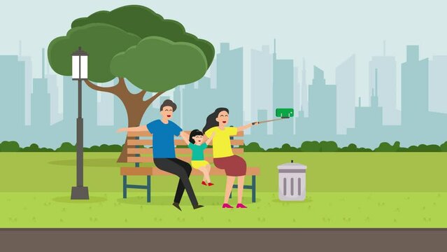 Parents taking photo with their daughter at park