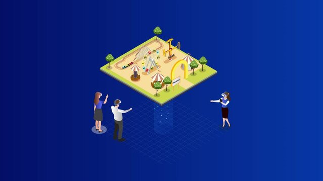 Two people buying amusement park in metaverse