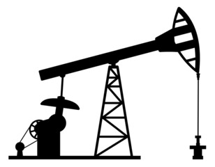 Silhouette d'un derrick sur fond blanc