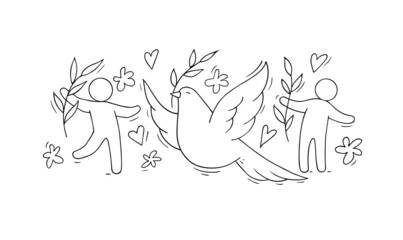 World peace day poster with dove and people