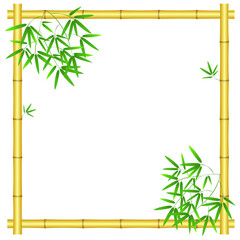 Bamboo decorative yellow frame with green bamboo leaves with blank space vector design template.