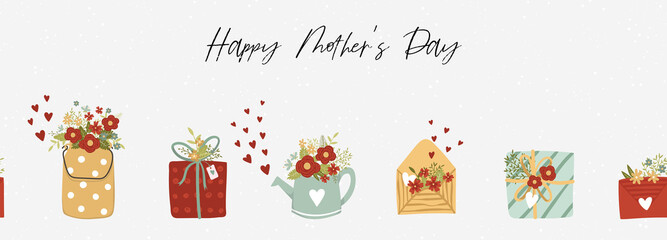Cute hand drawn Mother's Day seamless pattern, lovely floral background with roses, great for textiles, banners, wallpapers, wrapping - vector design