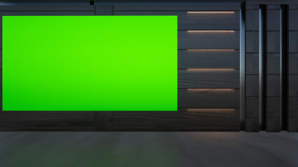 virtual studio set with green screen shot 3d illustration	