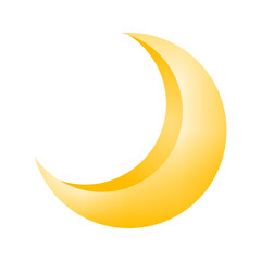 3d illustration of golden crescent moon. Element isolated on white background, suitable for Islam religion, magic or night time.