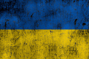 ukrainian flag painted over rusty metal