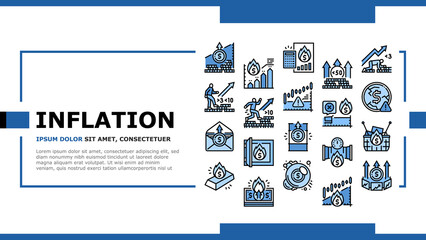 Inflation Financial World Problem Landing Web Page Header Banner Template Vector. Core And Rate Inflation, Stagflation Online Market Finance Hyperinflation, Deflation Money And Food Asset Illustration - obrazy, fototapety, plakaty