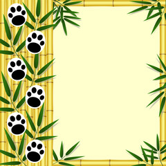 Natural frame with bamboo and panda paws with an empty space for your text.