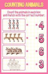 Match by count with different types of animals