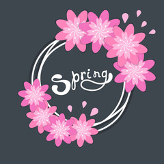 Hello spring flowers wreath. Cute hand drawn green yellow floral element Fresh spring graphic design Vector