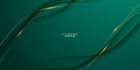 green abstract background decorated with luxury golden lines vector illustration