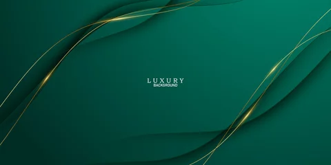 Tuinposter green abstract background decorated with luxury golden lines vector illustration © HNKz