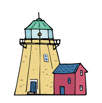 Retro Lighthouse hand drawn doodle vector illustration.