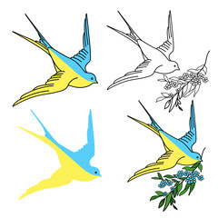 Vector illustration of a smoll swallow that brings peace to Ukraine.